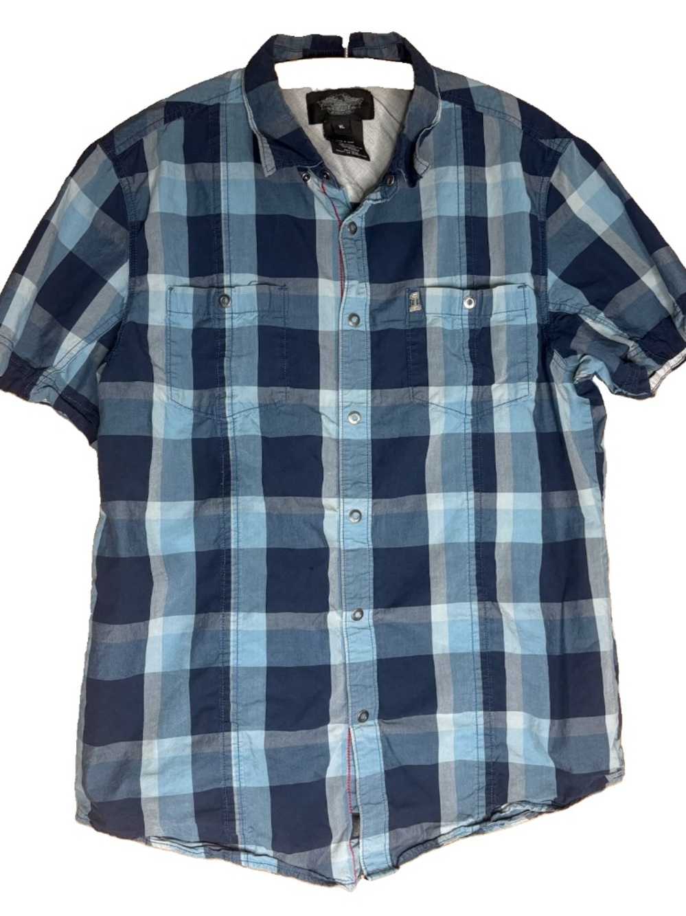 Men’s Harley Davidson Blue Plaid Button Down Shirt